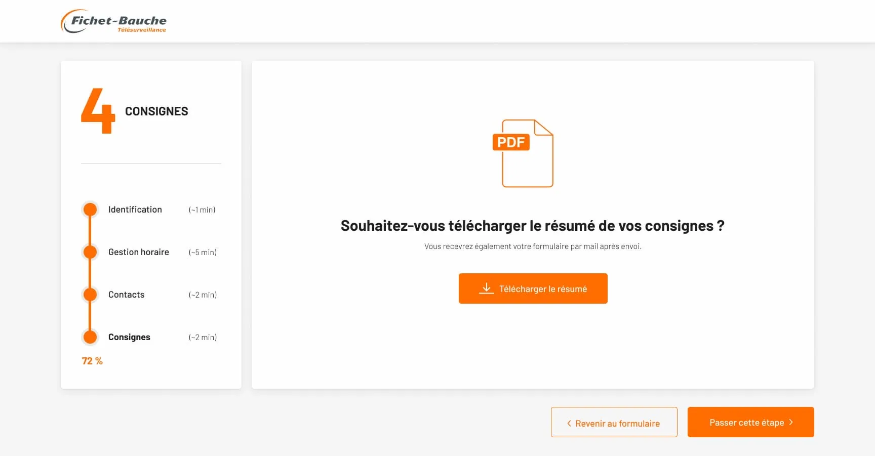 Écran Formulaire de consigne 17